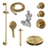 BRAUER Stripe thermostatische inbouw regendouche SET 12 met 25 cm douchekop en plafondarm en 3-standen handdouche en doucheslang en geïntegreerde glijstang goud geborsteld PVD 5-GG-387