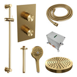 BRAUER Stripe thermostatische inbouw regendouche 3-weg rechthoekig SET 24 met 25 cm douchekop en plafondarm en 3-standen handdouche en doucheslang en geïntegreerde glijstang goud geborsteld PVD 5-GG-411