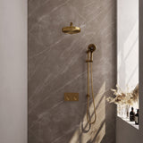 BRAUER Stripe thermostatische inbouw regendouche met drukknoppen SET 34 met 25 cm douchekop en rechte muurarm en 3-standen handdouche en doucheslang en geïntegreerde glijstang goud geborsteld PVD 5-GG-431