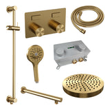 BRAUER Stripe thermostatische inbouw regendouche met drukknoppen SET 34 met 25 cm douchekop en rechte muurarm en 3-standen handdouche en doucheslang en geïntegreerde glijstang goud geborsteld PVD 5-GG-431
