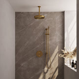 BRAUER Stripe thermostatische inbouw regendouche 3-weg rond SET 45 met 25 cm douchekop en plafondarm en staaf handdouche en doucheslang en geïntegreerde glijstang goud geborsteld PVD 5-GG-453