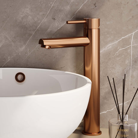 BRAUER Copper Carving verhoogde opbouw wastafelmengkraan model A koper geborsteld PVD 5-GK-002-HD6