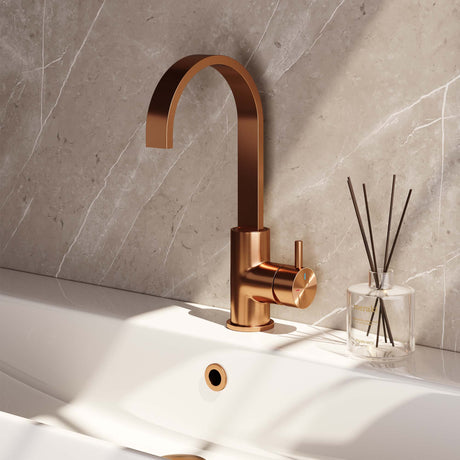 BRAUER Copper Edition hoge opbouw wastafelmengkraan met draaibare platte uitloop model B koper geborsteld PVD