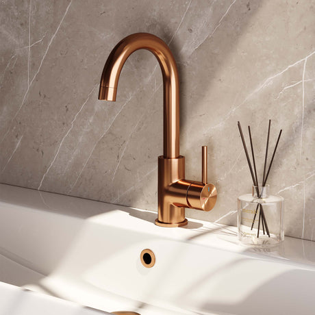 BRAUER Copper Edition hoge opbouw wastafelmengkraan met draaibare platte uitloop model A koper geborsteld PVD