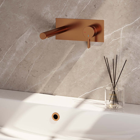 BRAUER Copper Edition inbouw wastafelmengkraan met rechte uitloop en afdekplaat model E1 koper geborsteld PVD