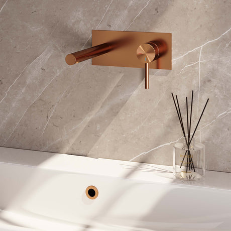 BRAUER Copper Edition inbouw wastafelmengkraan met rechte uitloop en afdekplaat model A1 koper geborsteld PVD