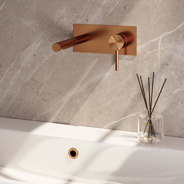BRAUER Copper Edition inbouw wastafelmengkraan met rechte uitloop en afdekplaat model A1 koper geborsteld PVD