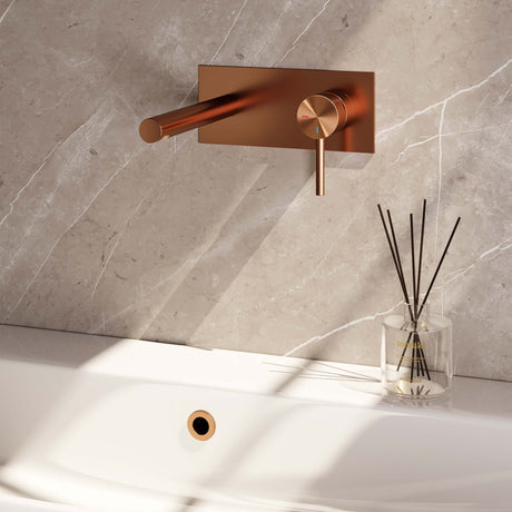 BRAUER Copper Carving inbouw wastafelmengkraan met rechte uitloop en afdekplaat model A1 koper geborsteld PVD 5-GK-004-S6