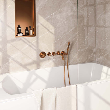 BRAUER Copper Edition thermostatische inbouw badkraan SET 01 met uitloop en staaf handdouche en doucheslang en wandaansluitbocht koper geborsteld PVD