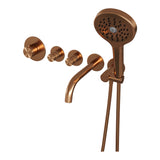 BRAUER Copper Edition thermostatische inbouw badkraan SET 02 met uitloop en 3-standen handdouche en doucheslang en wandaansluitbocht koper geborsteld PVD
