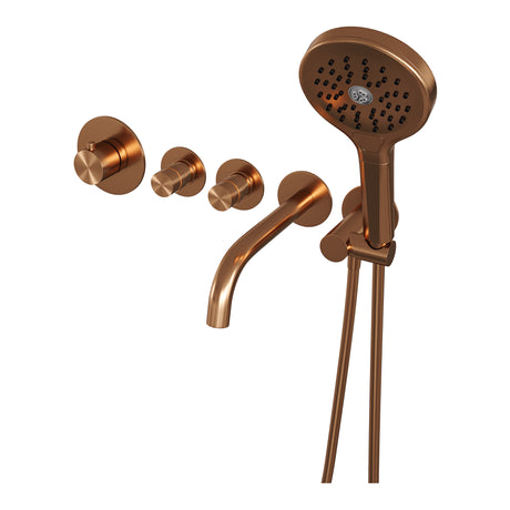 BRAUER Copper Edition thermostatische inbouw badkraan SET 02 met uitloop en 3-standen handdouche en doucheslang en wandaansluitbocht koper geborsteld PVD