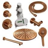 BRAUER Copper Edition thermostatische inbouw regendouche SET 08 met 30 cm douchekop en rechte muurarm en 3-standen handdouche en doucheslang en wandaansluitbocht koper geborsteld PVD