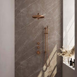 BRAUER Copper Edition thermostatische inbouw regendouche SET 14 met 30 cm douchekop en rechte muurarm en staaf handdouche en doucheslang en geïntegreerde glijstang koper geborsteld PVD