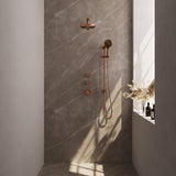BRAUER Copper Edition thermostatische inbouw regendouche SET 19 met 20 cm douchekop en rechte muurarm en 3-standen handdouche en doucheslang en geïntegreerde glijstang koper geborsteld PVD