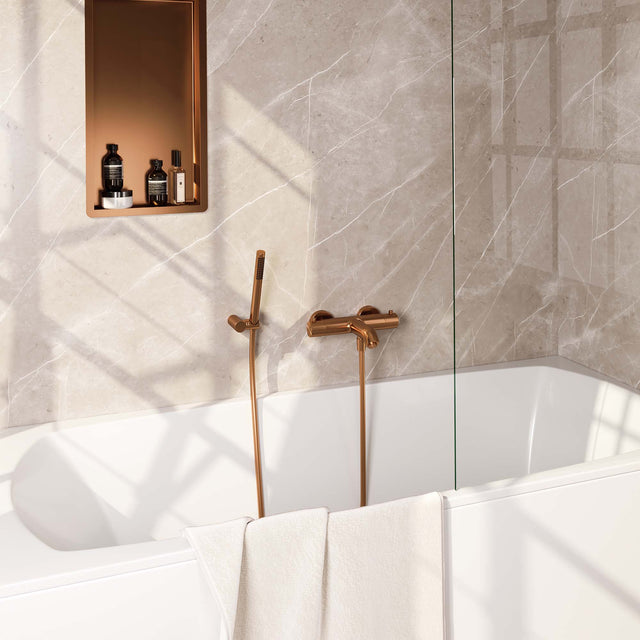 BRAUER Copper Edition opbouw baddouche thermostaatkraan SET 03 met wandhouder en staaf handdouche en doucheslang koper geborsteld PVD 5-GK-232