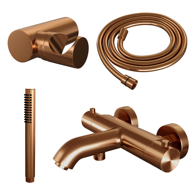BRAUER Copper Edition opbouw baddouche thermostaatkraan SET 03 met wandhouder en staaf handdouche en doucheslang koper geborsteld PVD 5-GK-232