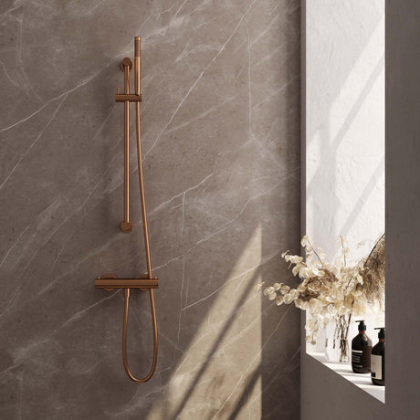 BRAUER Copper Edition opbouw douche thermostaatkraan SET 01 met glijstang en staaf handdouche en doucheslang koper geborsteld PVD