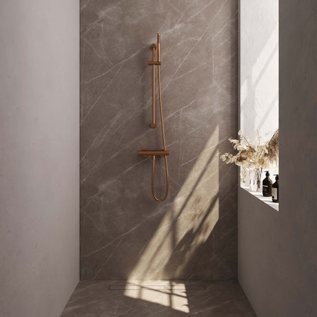 BRAUER Copper Edition opbouw douche thermostaatkraan SET 01 met glijstang en staaf handdouche en doucheslang koper geborsteld PVD