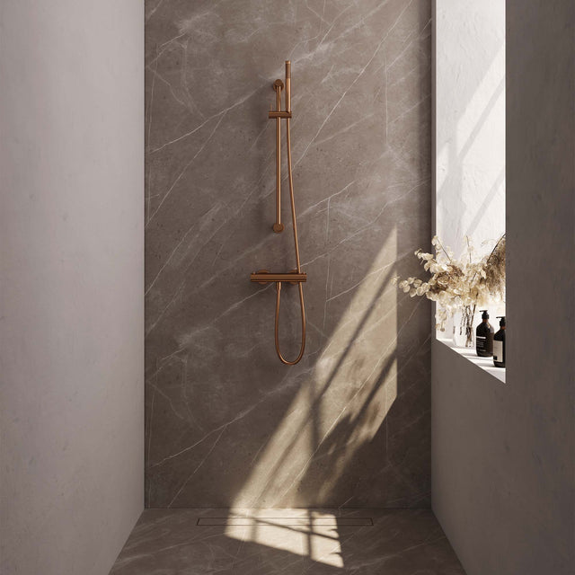 BRAUER Copper Edition opbouw douche thermostaatkraan SET 01 met glijstang en staaf handdouche en doucheslang koper geborsteld PVD