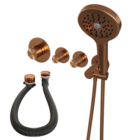BRAUER Copper Edition thermostatische inbouw badkraan SET 02 met badvulcombinatie en 3-standen handdouche en doucheslang en wandaansluitbocht koper geborsteld PVD