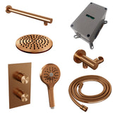 BRAUER Copper Edition thermostatische inbouw regendouche 3-weg omstelling SET 31 met 20 cm douchekop en rechte muurarm en 3-standen handdouche en doucheslang en wandaansluitbocht koper geborsteld PVD