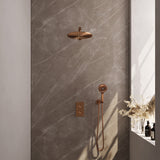 BRAUER Copper Edition thermostatische inbouw regendouche 3-weg omstelling SET 32 met 30 cm douchekop en rechte muurarm en 3-standen handdouche en doucheslang en wandaansluitbocht koper geborsteld PVD