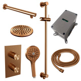 BRAUER Copper Edition thermostatische inbouw regendouche 3-weg omstelling SET 43 met 20 cm douchekop en rechte muurarm en 3-standen handdouche en doucheslang en geïntegreerde glijstang koper geborsteld PVD