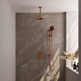 BRAUER Copper Edition thermostatische inbouw regendouche 3-weg omstelling SET 47 met 20 cm douchekop en plafondarm en 3-standen handdouche en doucheslang en geïntegreerde glijstang koper geborsteld PVD
