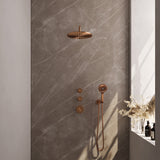 BRAUER Copper Edition thermostatische inbouw regendouche SET 10 met 30 cm douchekop en gebogen muurarm en 3-standen handdouche en doucheslang en wandaansluitbocht koper geborsteld PVD