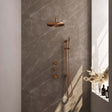 BRAUER Copper Edition thermostatische inbouw regendouche SET 16 met 30 cm douchekop en gebogen muurarm en staaf handdouche en doucheslang en geïntegreerde glijstang koper geborsteld PVD