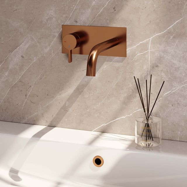 BRAUER Copper Edition inbouw wastafelmengkraan met gebogen uitloop en afdekplaat model E2 koper geborsteld PVD