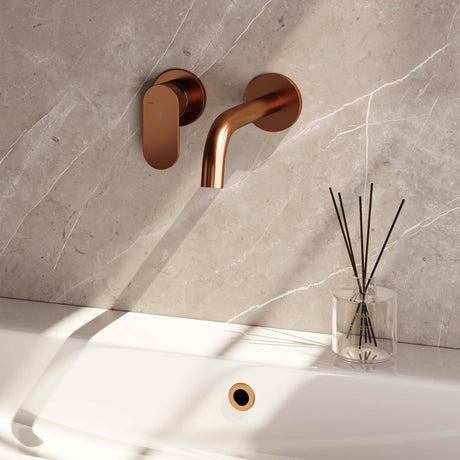 BRAUER Copper Edition inbouw wastafelmengkraan met gebogen uitloop en rozetten model C2 koper geborsteld PVD