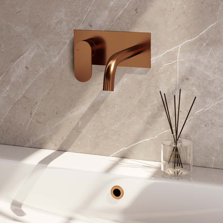BRAUER Copper Edition inbouw wastafelmengkraan met gebogen uitloop en afdekplaat model C2 koper geborsteld PVD