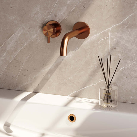 BRAUER Copper Edition inbouw wastafelmengkraan met gebogen uitloop en rozetten model B2 koper geborsteld PVD