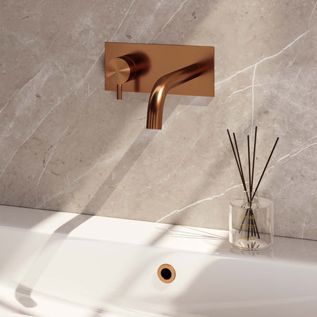 BRAUER Copper Edition inbouw wastafelmengkraan met gebogen uitloop en afdekplaat model B2 koper geborsteld PVD