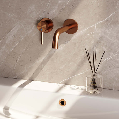 BRAUER Copper Carving inbouw wastafelmengkraan met gebogen uitloop en rozetten model A2 koper geborsteld PVD 5-GK-083-B6-65