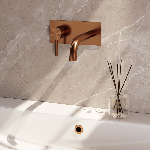 BRAUER Copper Carving inbouw wastafelmengkraan met gebogen uitloop en afdekplaat model A2 koper geborsteld PVD 5-GK-083-B6