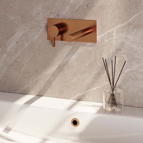 BRAUER Copper Edition inbouw wastafelmengkraan met rechte uitloop en afdekplaat model E2 koper geborsteld PVD
