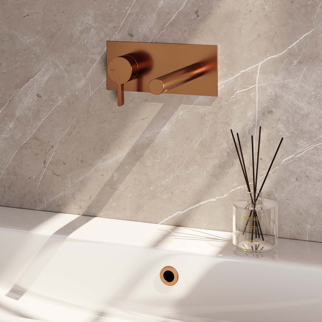 BRAUER Copper Edition inbouw wastafelmengkraan met rechte uitloop en afdekplaat model E2 koper geborsteld PVD