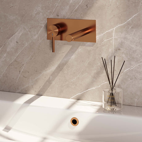 BRAUER Copper Edition inbouw wastafelmengkraan met rechte uitloop en afdekplaat model A2 koper geborsteld PVD