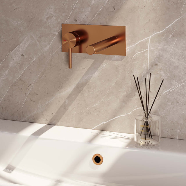 BRAUER Copper Edition inbouw wastafelmengkraan met rechte uitloop en afdekplaat model A2 koper geborsteld PVD