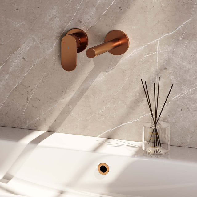 BRAUER Copper Edition inbouw wastafelmengkraan met rechte uitloop en rozetten model C2 koper geborsteld PVD