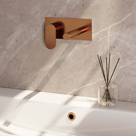 BRAUER Copper Edition inbouw wastafelmengkraan met rechte uitloop en afdekplaat model C2 koper geborsteld PVD