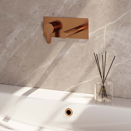 BRAUER Copper Edition inbouw wastafelmengkraan met rechte uitloop en afdekplaat model D2 koper geborsteld PVD