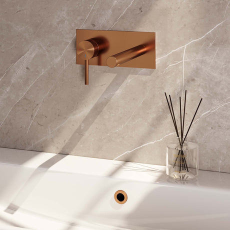 BRAUER Copper Carving inbouw wastafelmengkraan met rechte uitloop en afdekplaat model A2 koper geborsteld PVD 5-GK-083-S6