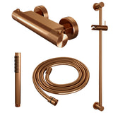 BRAUER Copper Carving opbouw douche thermostaatkraan SET 01 met glijstang en staaf handdouche en doucheslang koper geborsteld PVD 5-GK-086-1