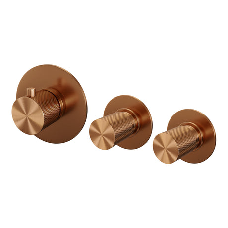 BRAUER Copper Carving thermostatische inbouw badkraan SET 02 met badvulcombinatie en 3-standen handdouche en doucheslang en wandaansluitbocht koper geborsteld PVD 5-GK-096