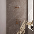 BRAUER Copper Carving thermostatische inbouw regendouche SET 01 met 20 cm douchekop en rechte muurarm en staaf handdouche en doucheslang en wandaansluitbocht koper geborsteld PVD 5-GK-097