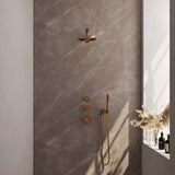 BRAUER Copper Carving thermostatische inbouw regendouche SET 01 met 20 cm douchekop en rechte muurarm en staaf handdouche en doucheslang en wandaansluitbocht koper geborsteld PVD 5-GK-097