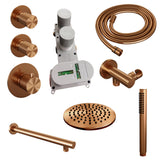 BRAUER Copper Carving thermostatische inbouw regendouche SET 01 met 20 cm douchekop en rechte muurarm en staaf handdouche en doucheslang en wandaansluitbocht koper geborsteld PVD 5-GK-097
